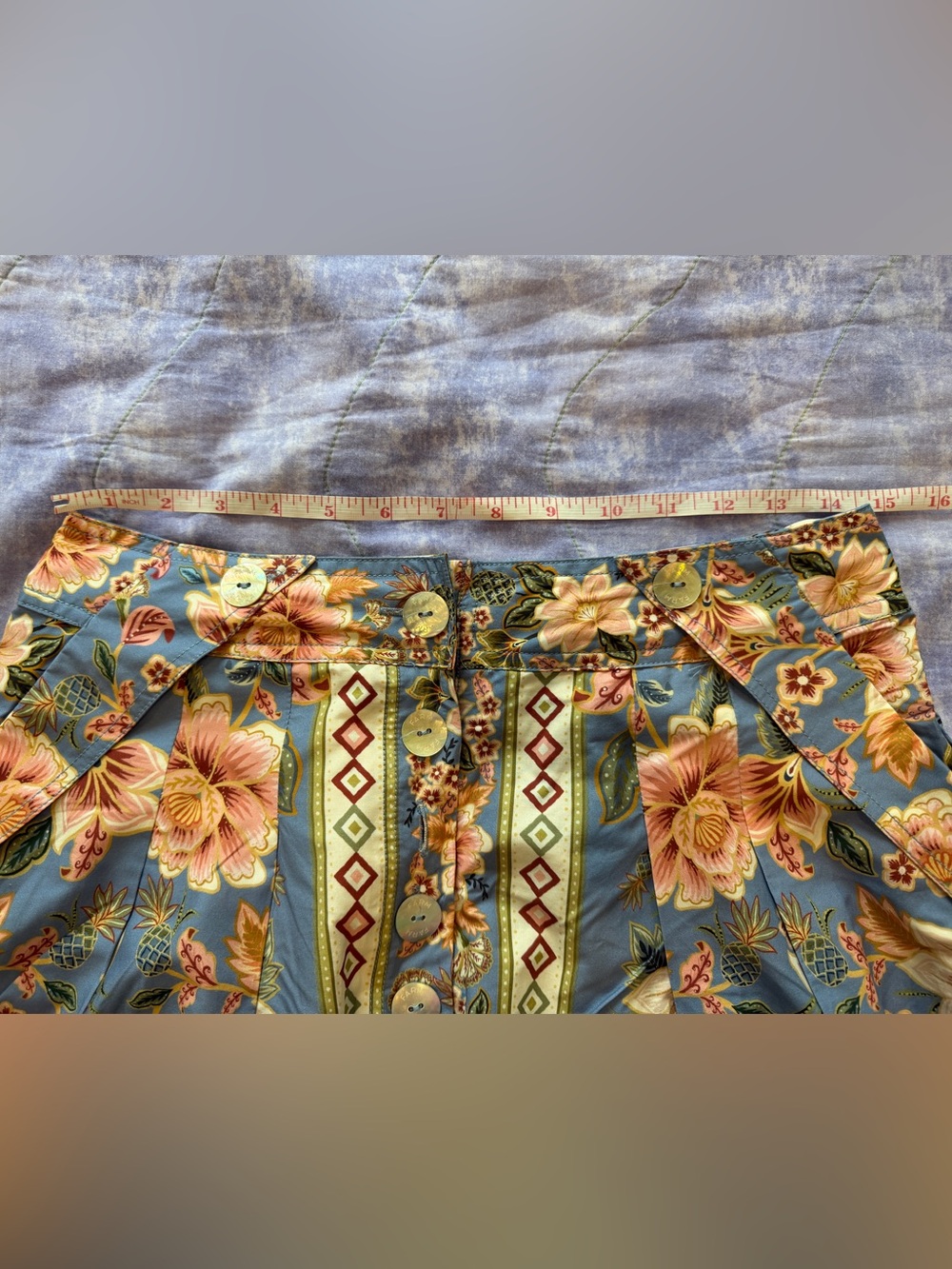 FARM Rio Blue Floral Border Midi Skirt with Pink Blossoms size S - Picture 8 of 9